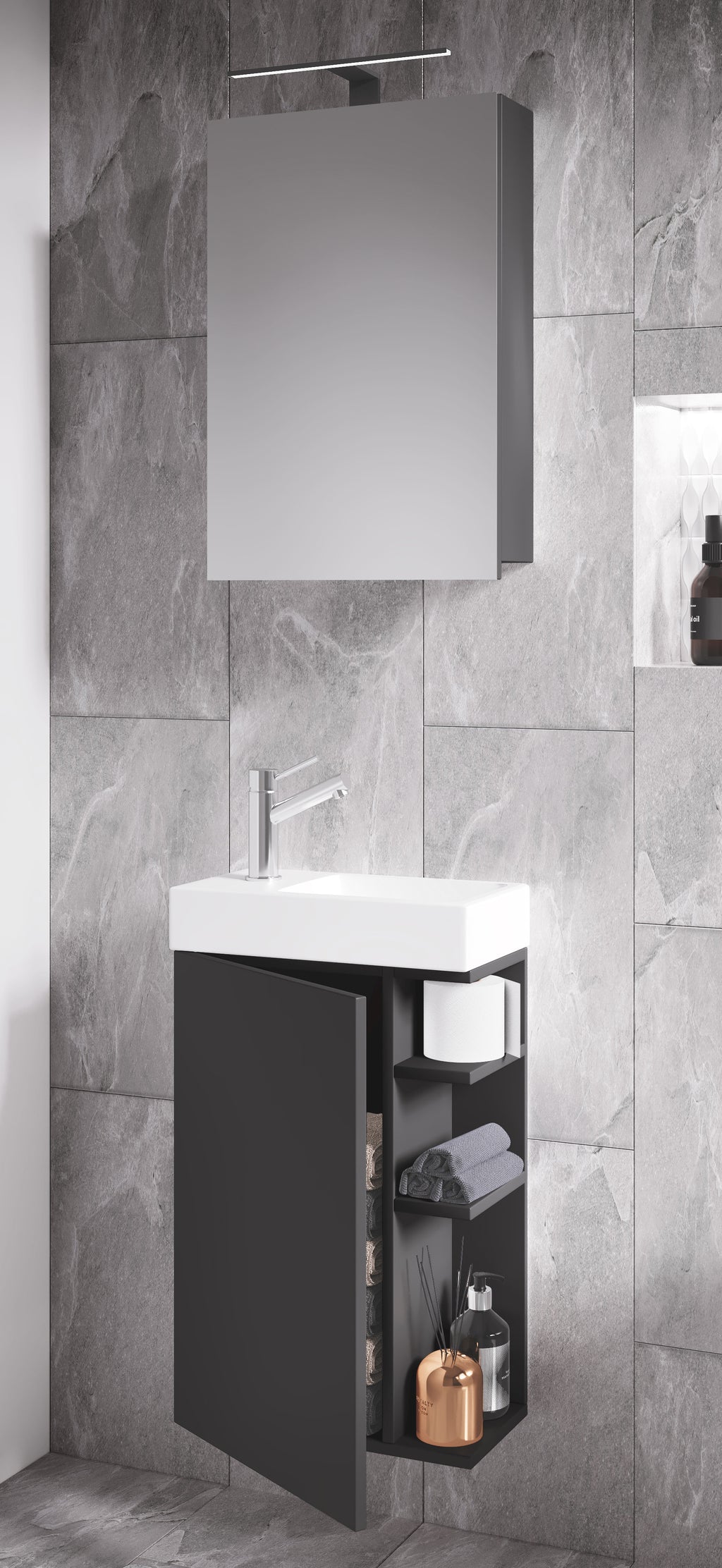 3-Osainen Pesuallassetti Lumia Peilikaapilla, harmaa