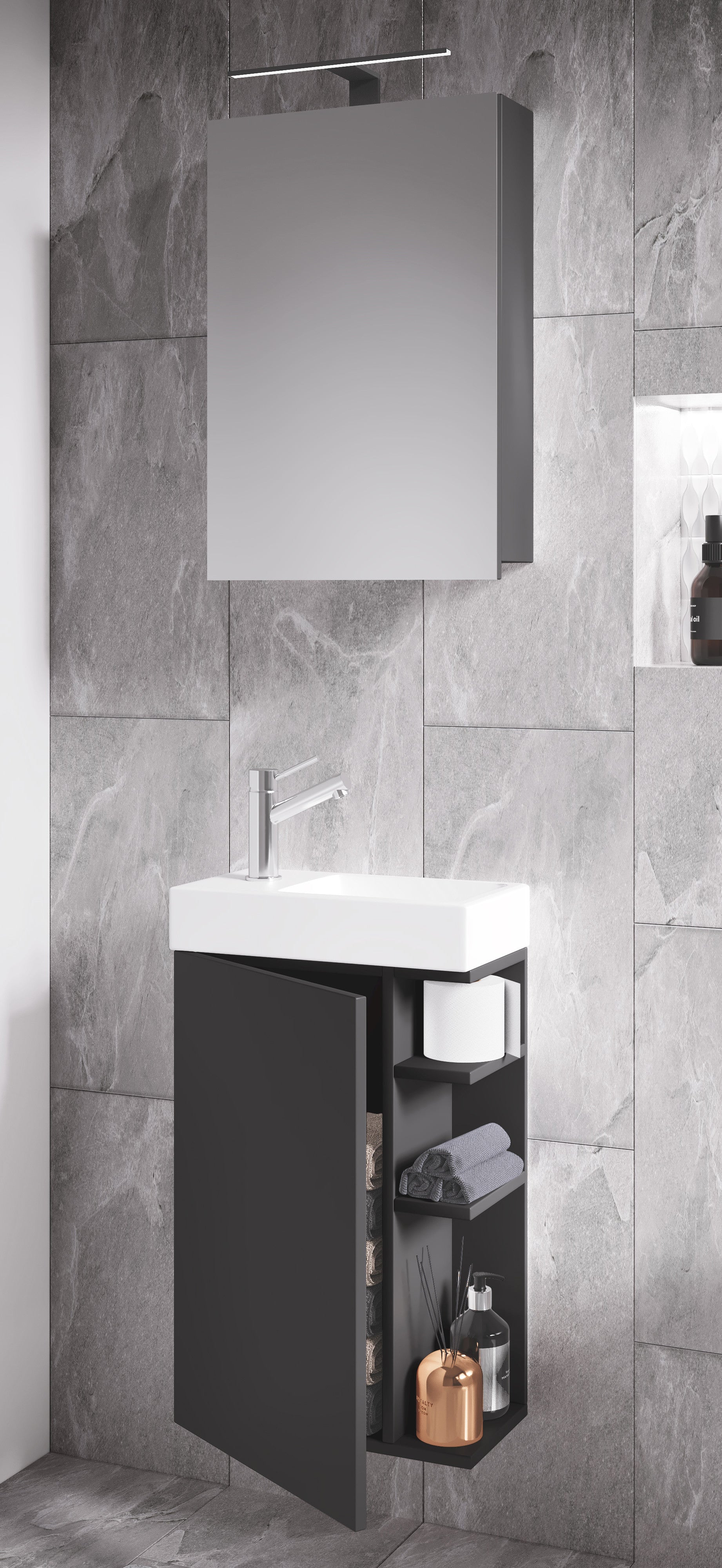 3-Osainen Pesuallassetti Lumia Peilikaapilla, harmaa