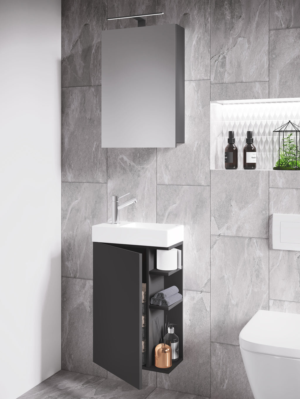 3-Osainen Pesuallassetti Lumia Peilikaapilla, harmaa