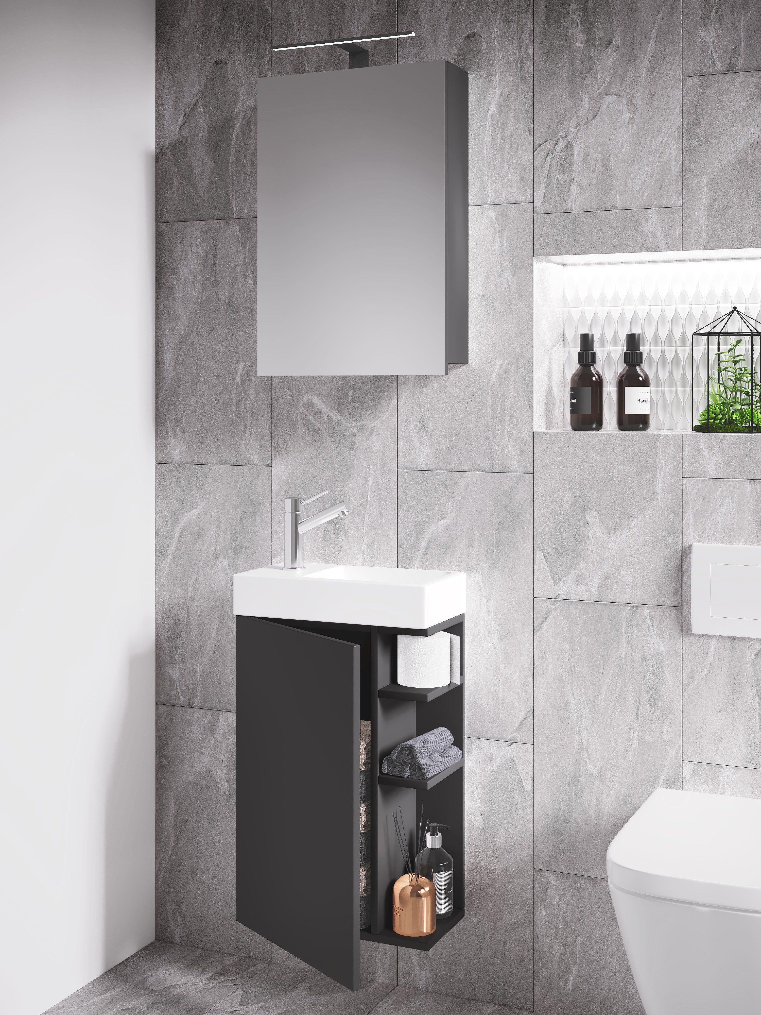 3-Osainen Pesuallassetti Lumia Peilikaapilla, harmaa