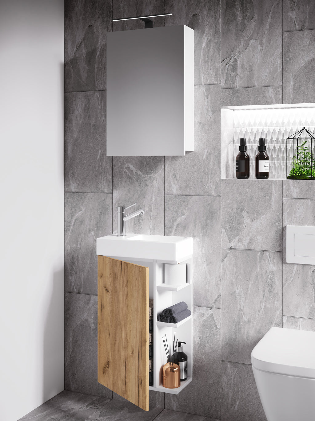 3-Osainen Pesuallassetti Lumia Peilikaapilla, puu / valkoinen