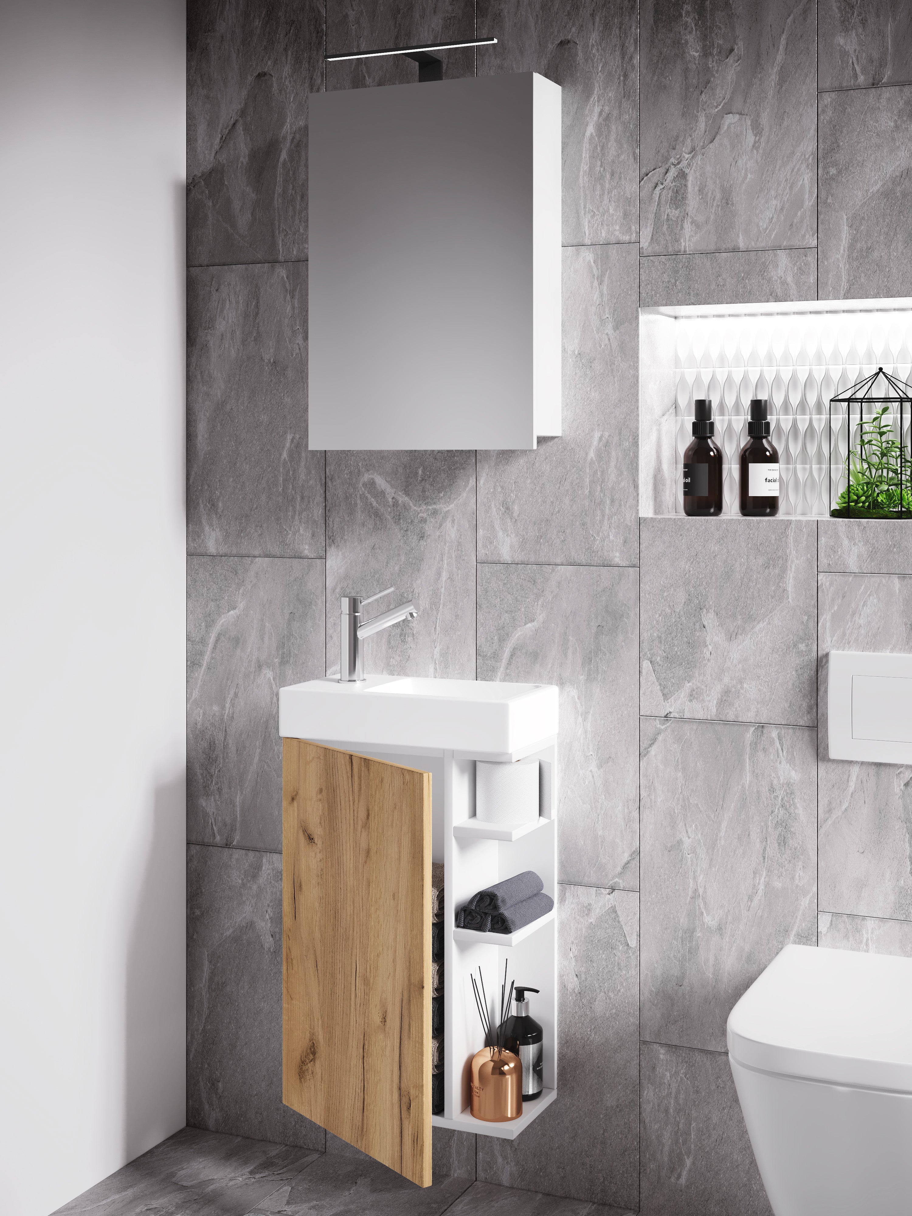 3-Osainen Pesuallassetti Lumia Peilikaapilla, puu / valkoinen