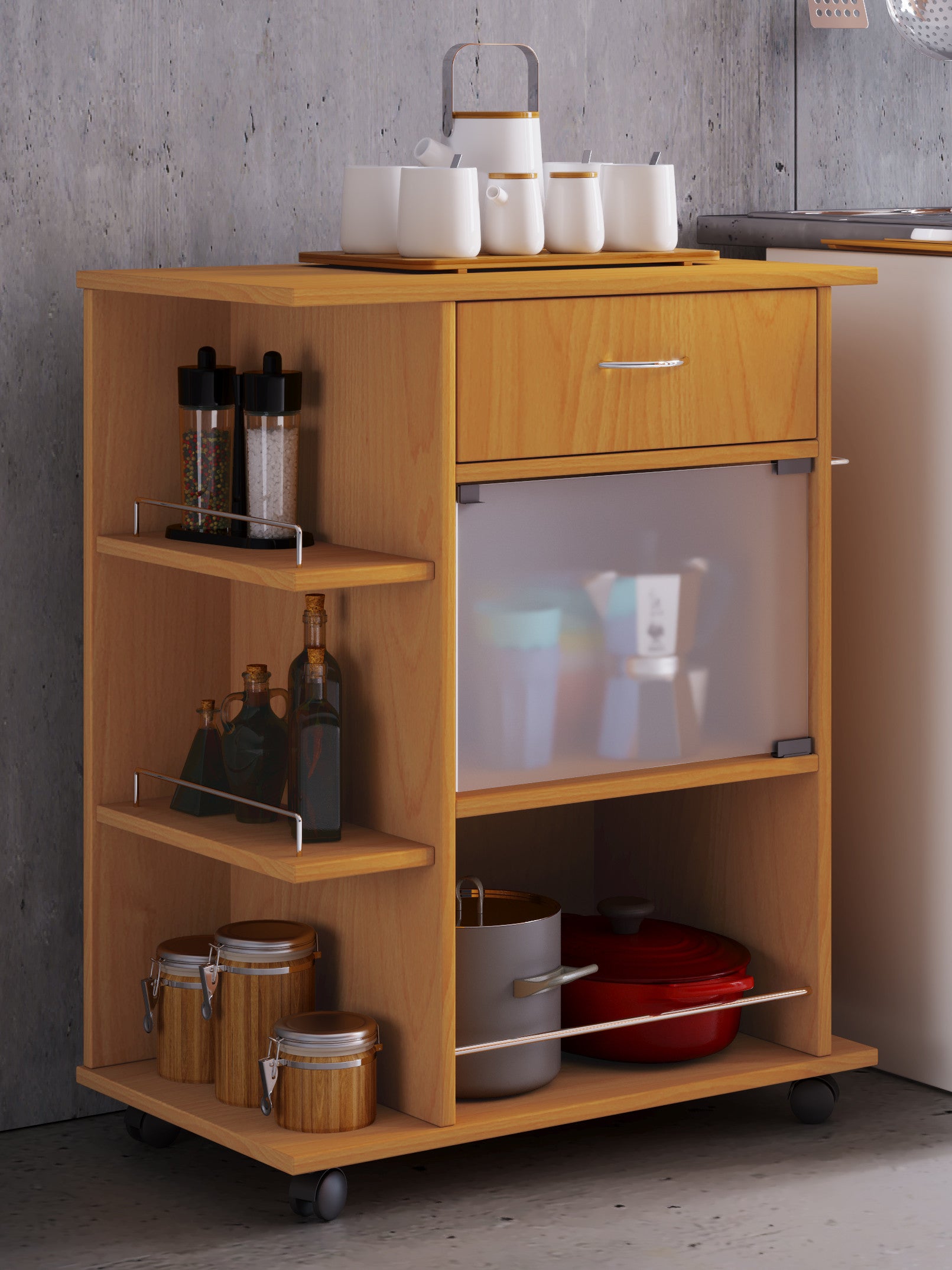 Keittiövaunu Pocis, puu