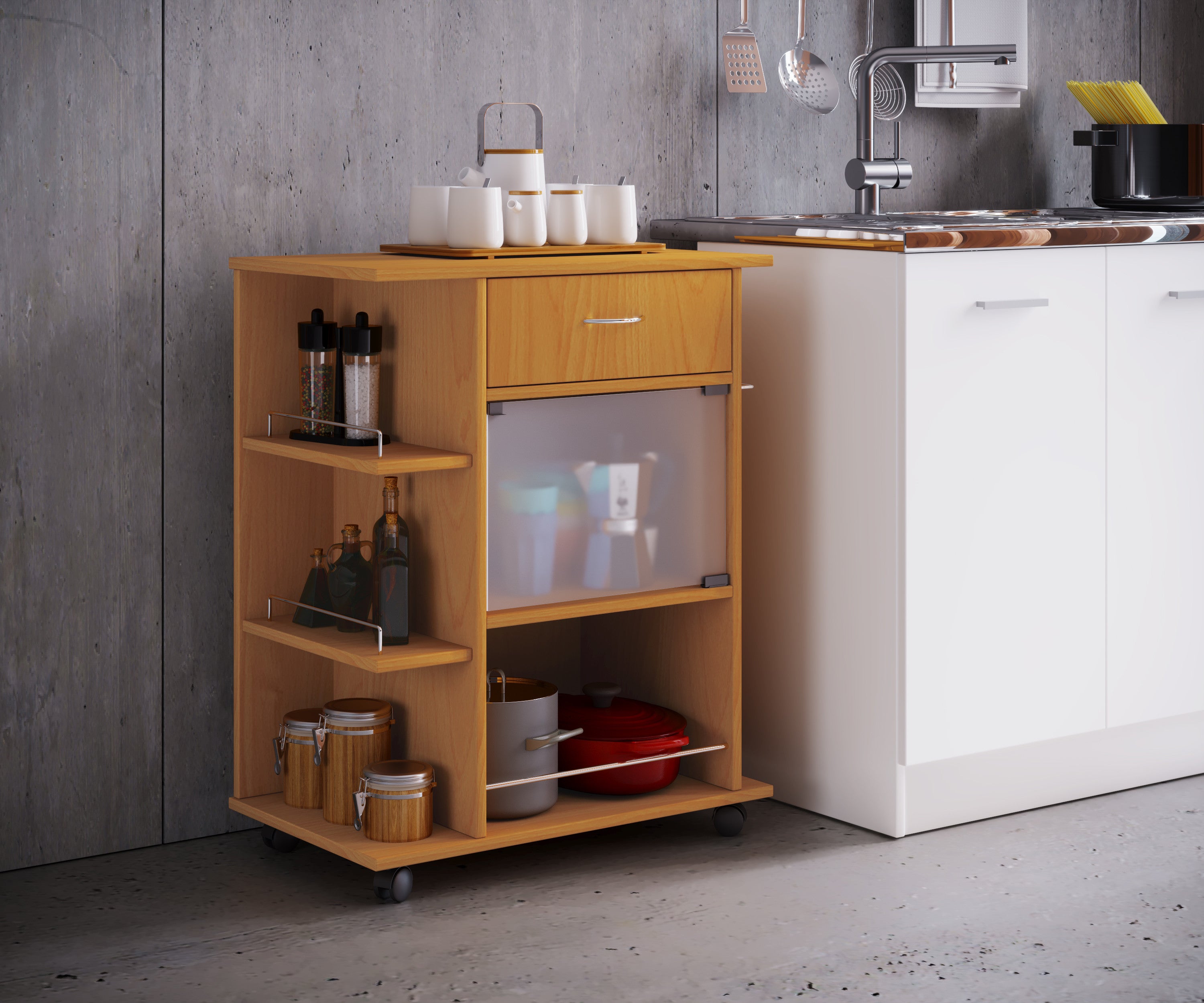 Keittiövaunu Pocis, puu