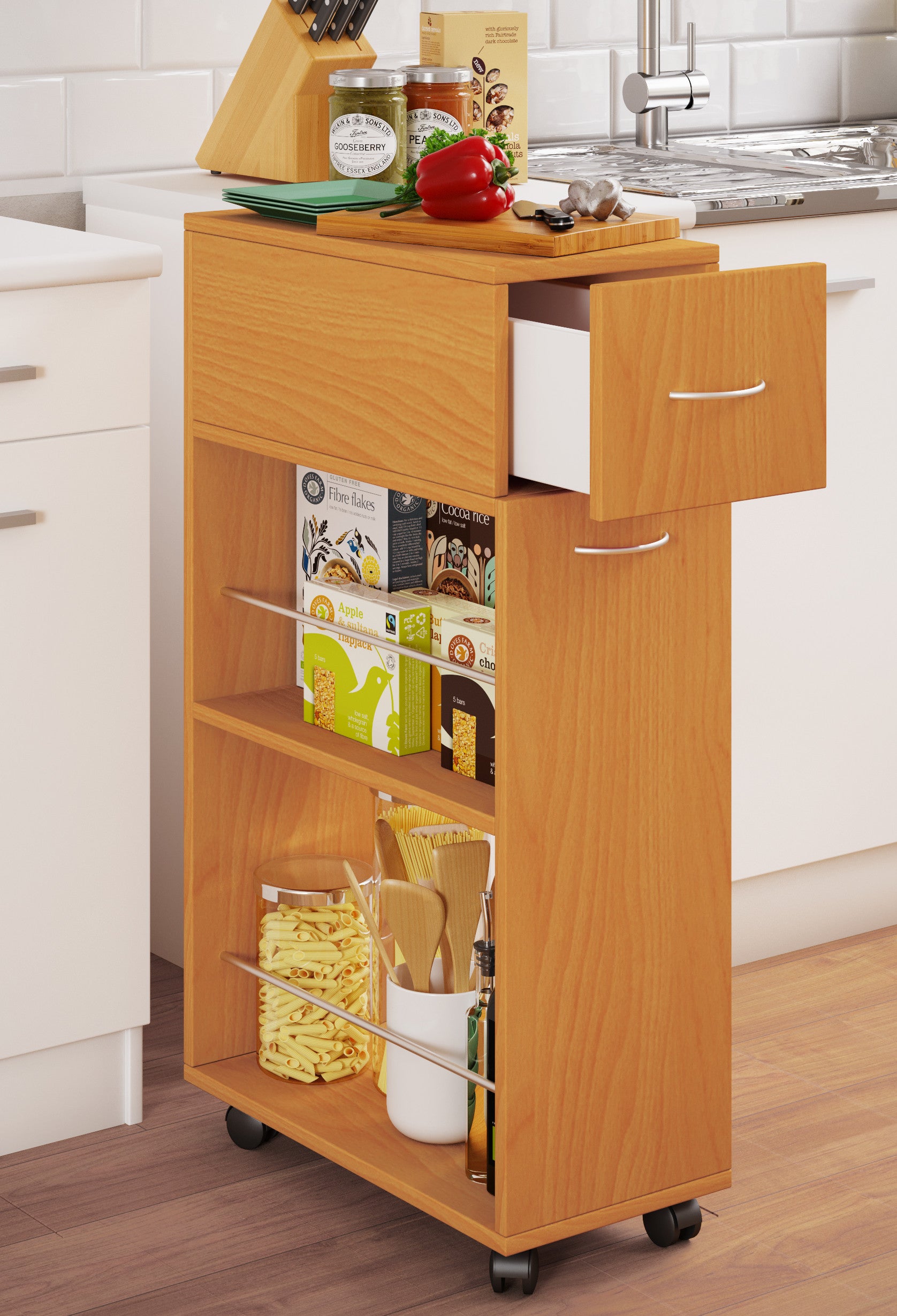 Keittiövaunu Tusal Vetolaatikolla, puu