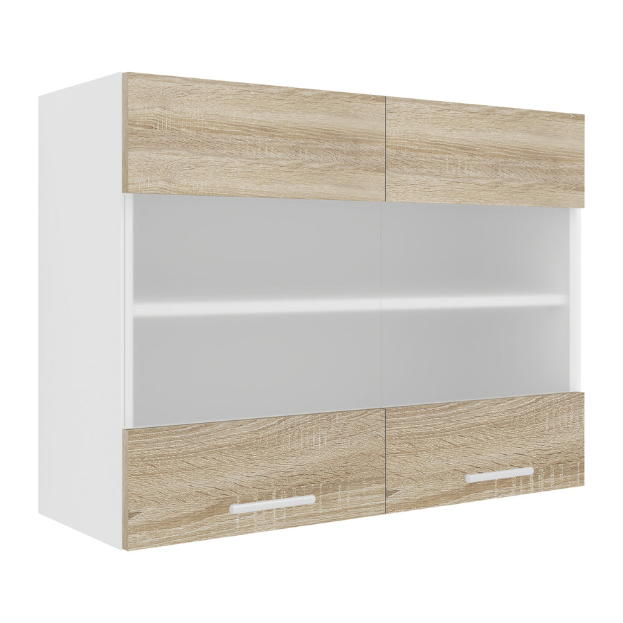 Keittiökaappi Esilo 2 Lasiovella 80 cm, valkoinen / puu
