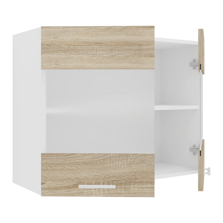 Keittiökaappi Esilo 2 Lasiovella 80 cm, valkoinen / puu