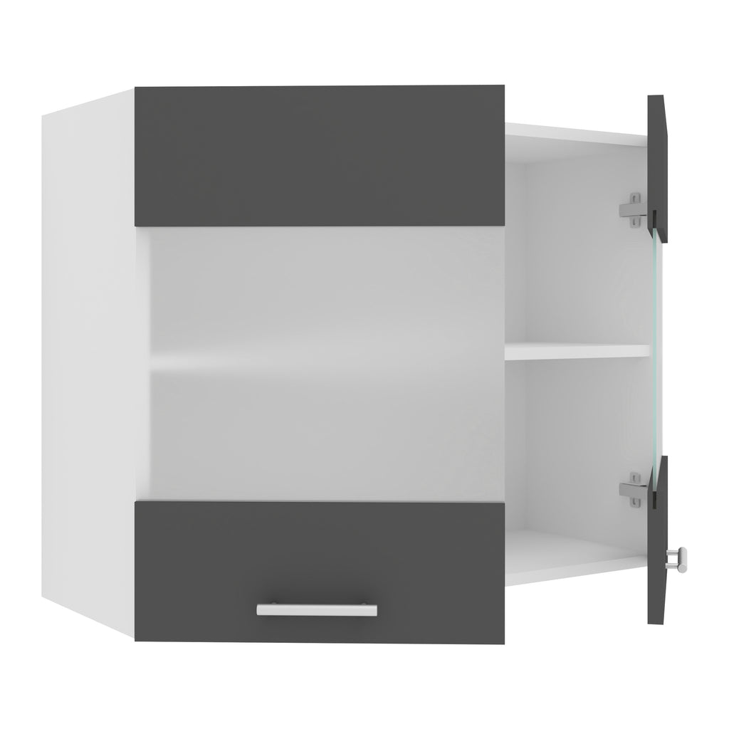 Keittiökaappi Esilo 2 Lasiovella 80 cm, valkoinen / harmaa