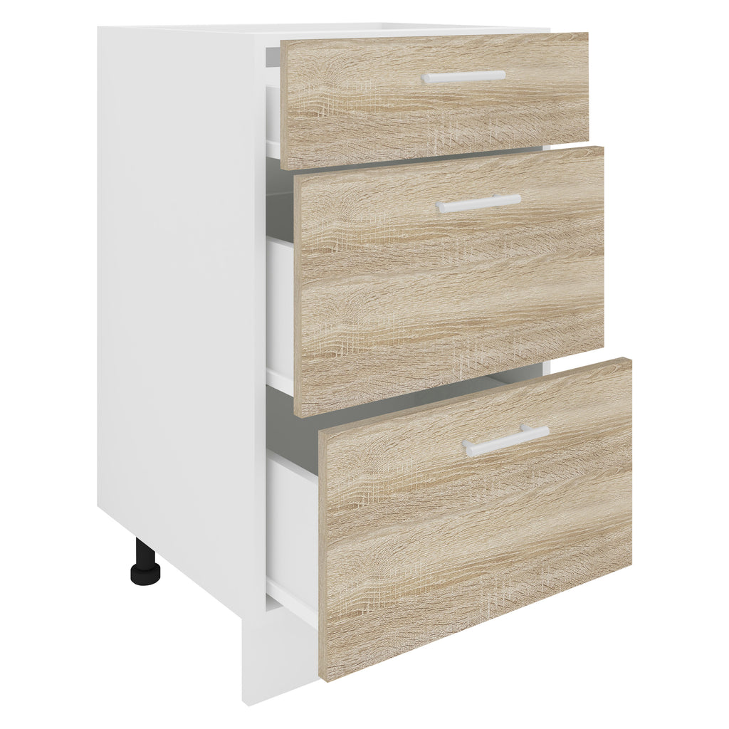 Keittiökaappi Esilo 3 Vetolaatikkoa, valkoinen / puu