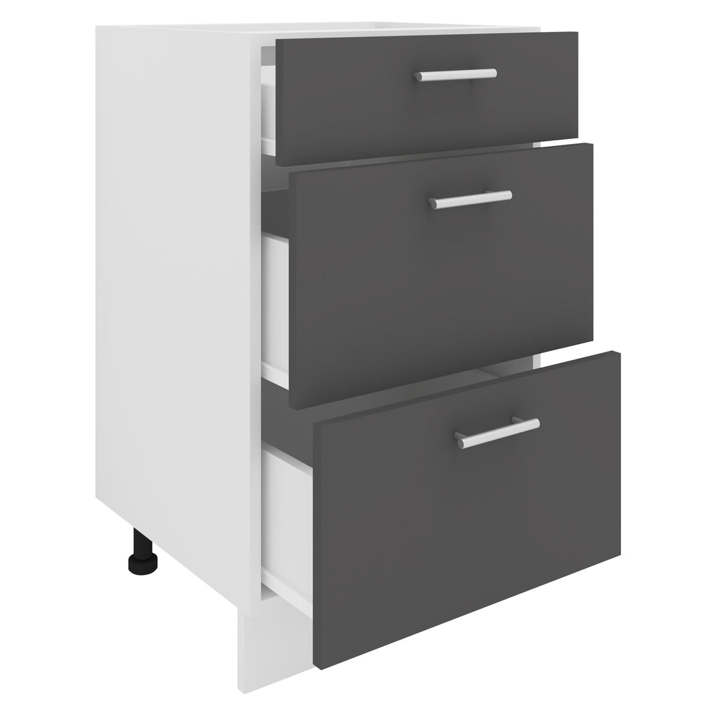 Keittiökaappi Esilo 3 Vetolaatikkoa, valkoinen / harmaa