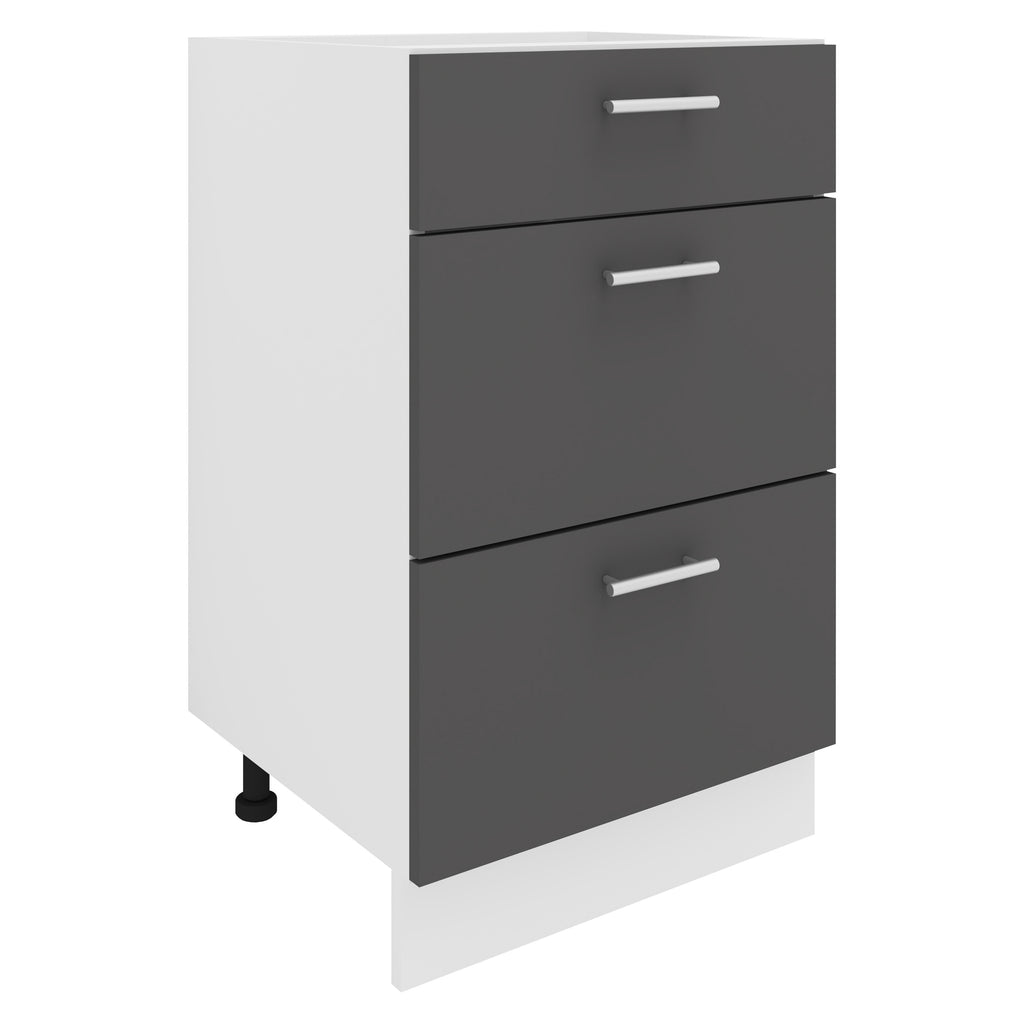 Keittiökaappi Esilo 3 Vetolaatikkoa, valkoinen / harmaa