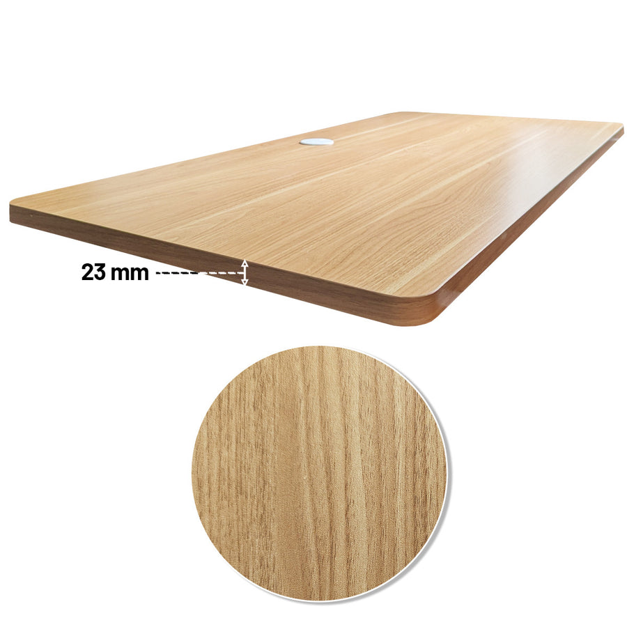 Elektrisk bordsskiva 120 x 60 cm – kabelgenomföring, MDF, ek