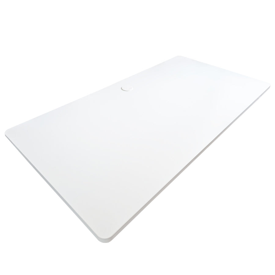 Elektrisk bordsskiva 140 x 70 cm – kabelgenomföring, MDF, vit