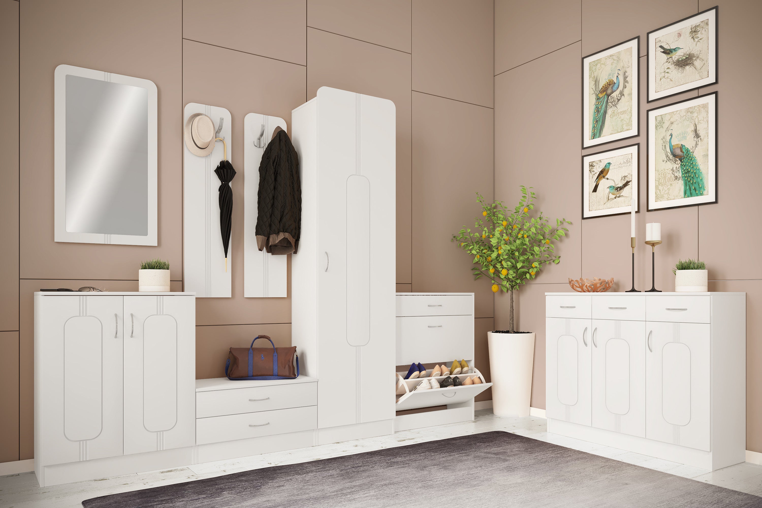 2-osainen Vaatenaulakko Balia, valkoinen