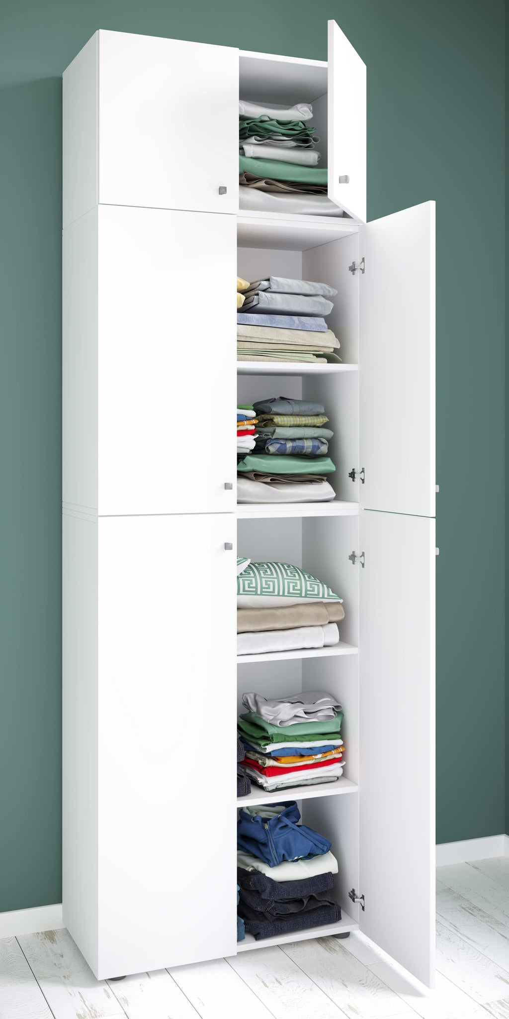 Vaatekaappi Lona XXL Saranaovilla, valkoinen