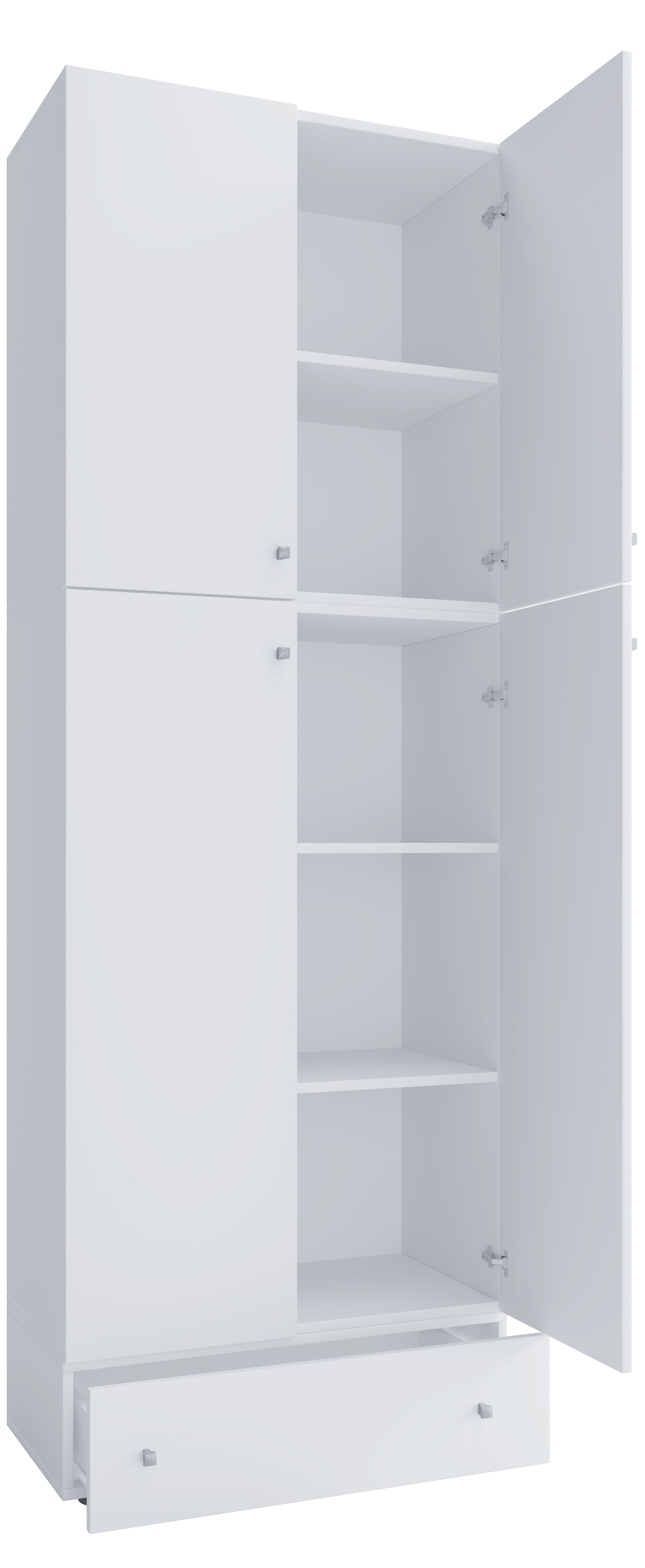 Vaatekaappi Lona XXL Saranaovilla Vetolaatikolla, valkoinen