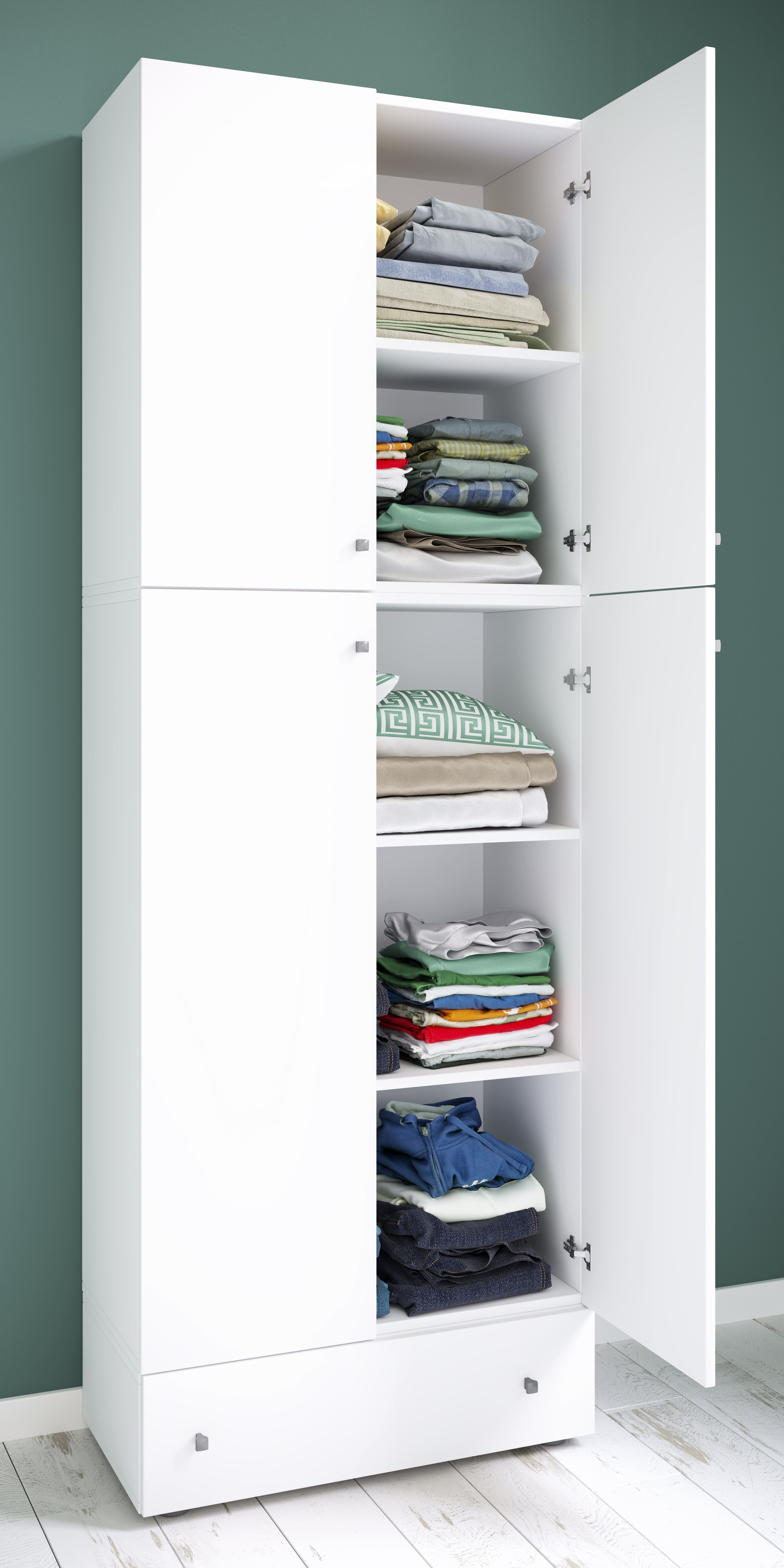 Vaatekaappi Lona XXL Saranaovilla Vetolaatikolla, valkoinen