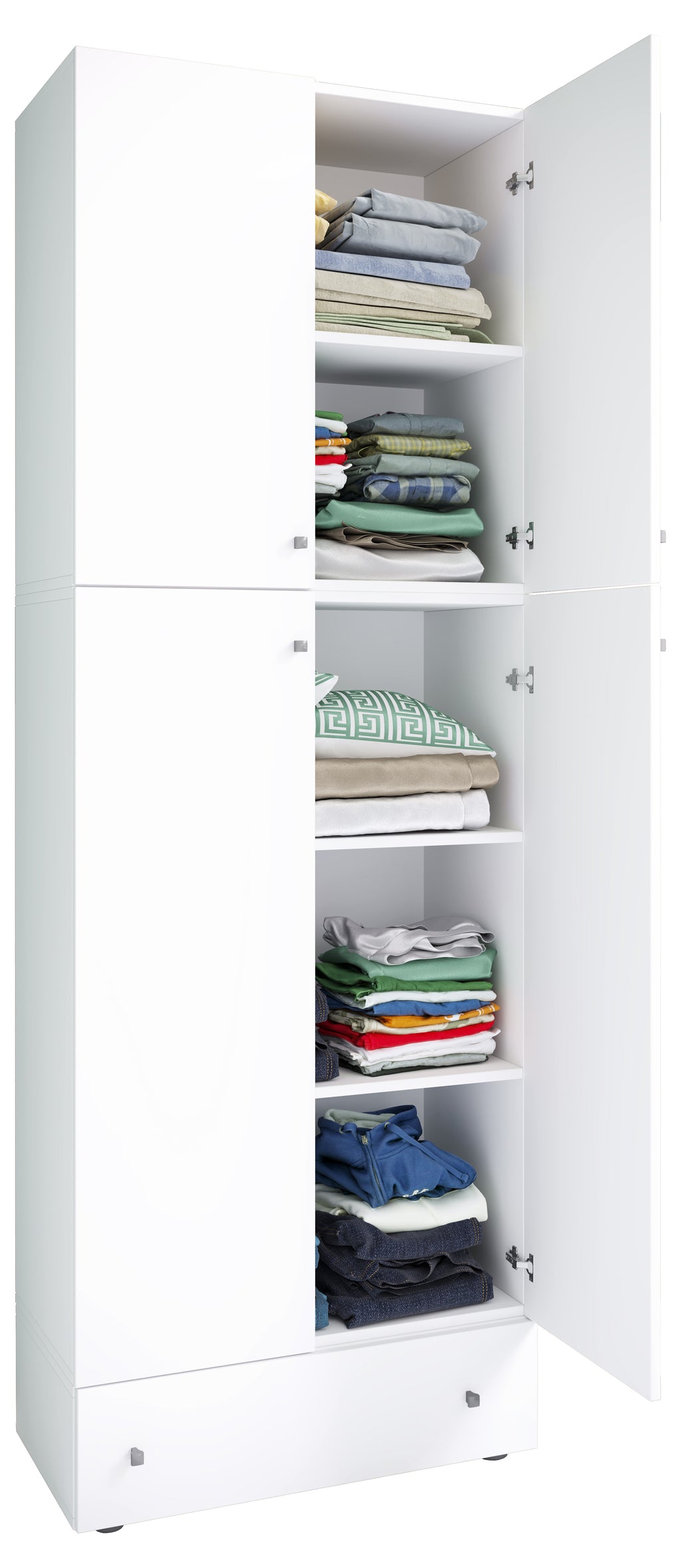 Vaatekaappi Lona XXL Saranaovilla Vetolaatikolla, valkoinen