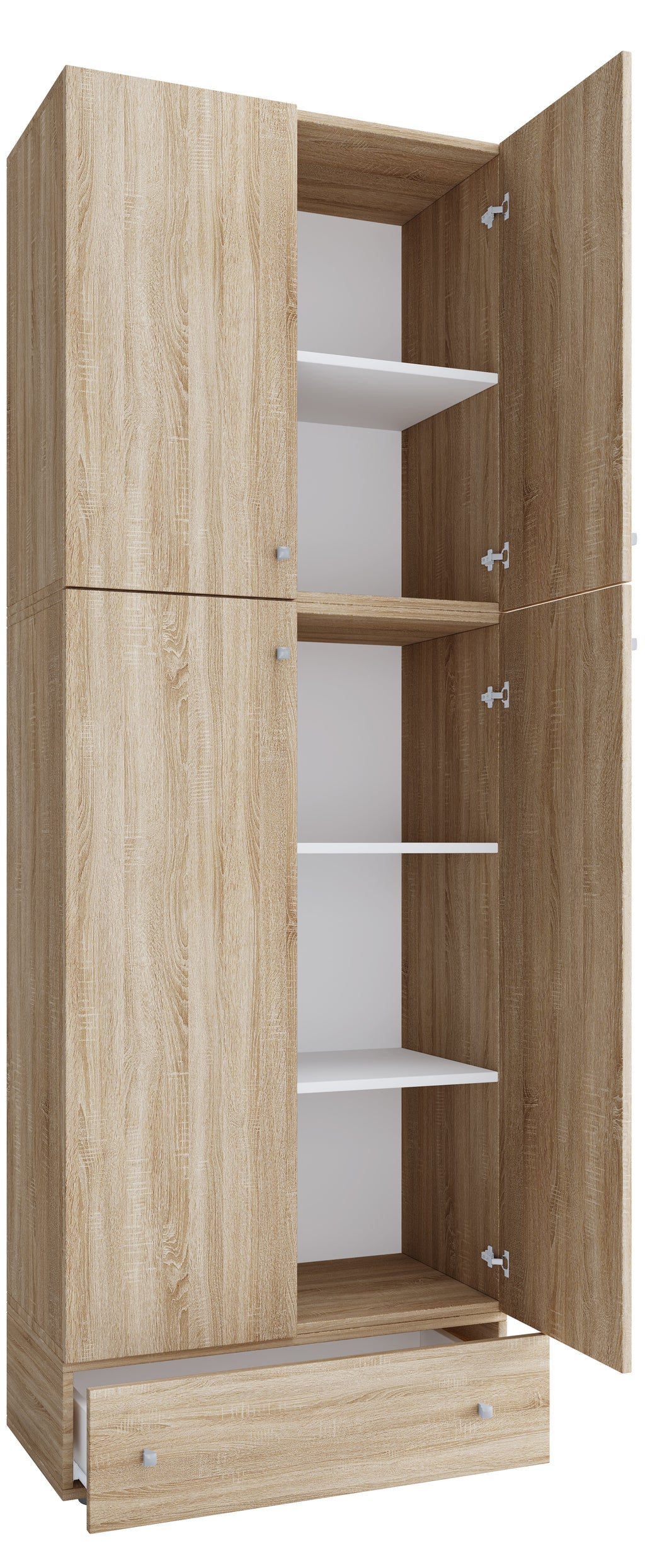 Vaatekaappi Lona XXL Saranaovilla Vetolaatikolla, vaalea puu