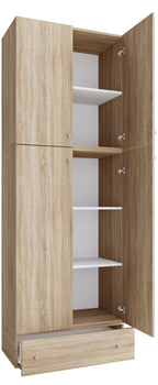 Vaatekaappi Lona XXL Saranaovilla Vetolaatikolla, vaalea puu