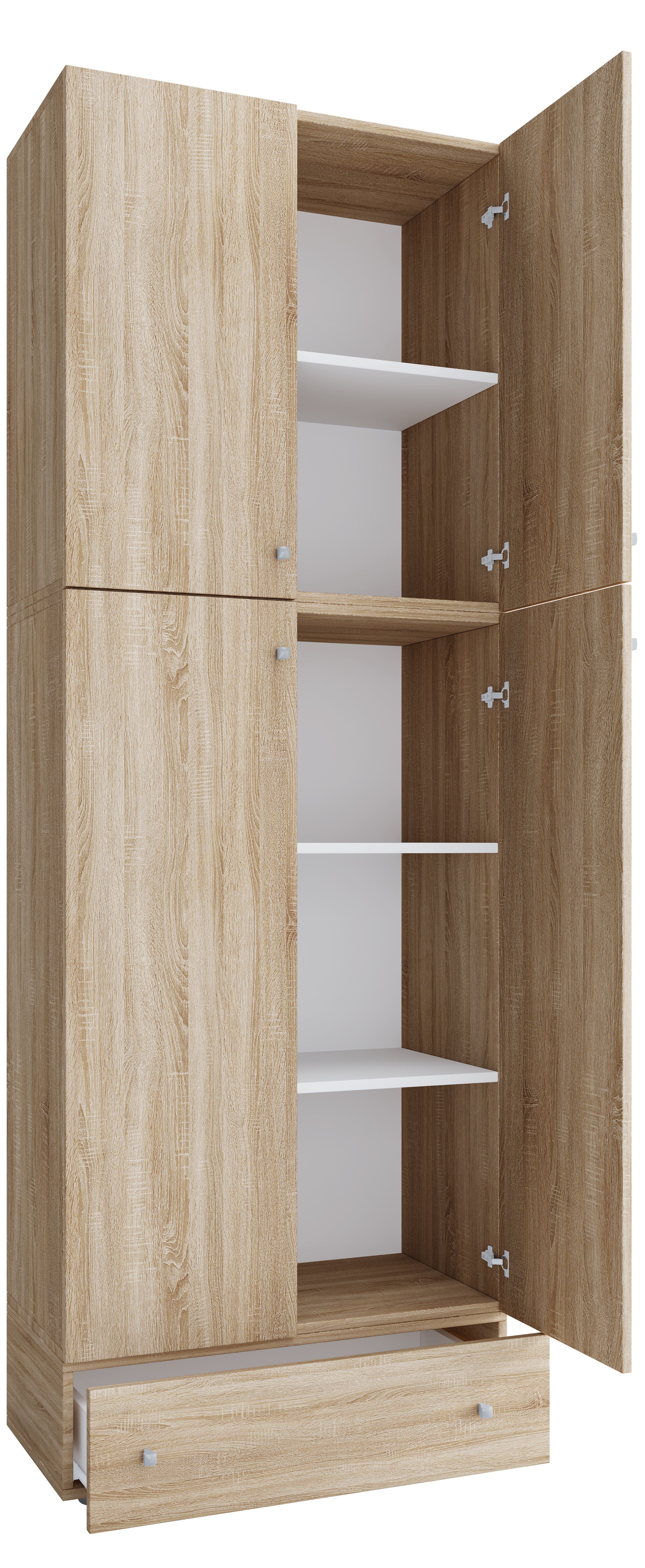 Vaatekaappi Lona XXL Saranaovilla Vetolaatikolla, vaalea puu