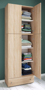 Vaatekaappi Lona XXL Saranaovilla Vetolaatikolla, vaalea puu