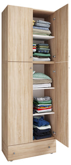 Vaatekaappi Lona XXL Saranaovilla Vetolaatikolla, vaalea puu