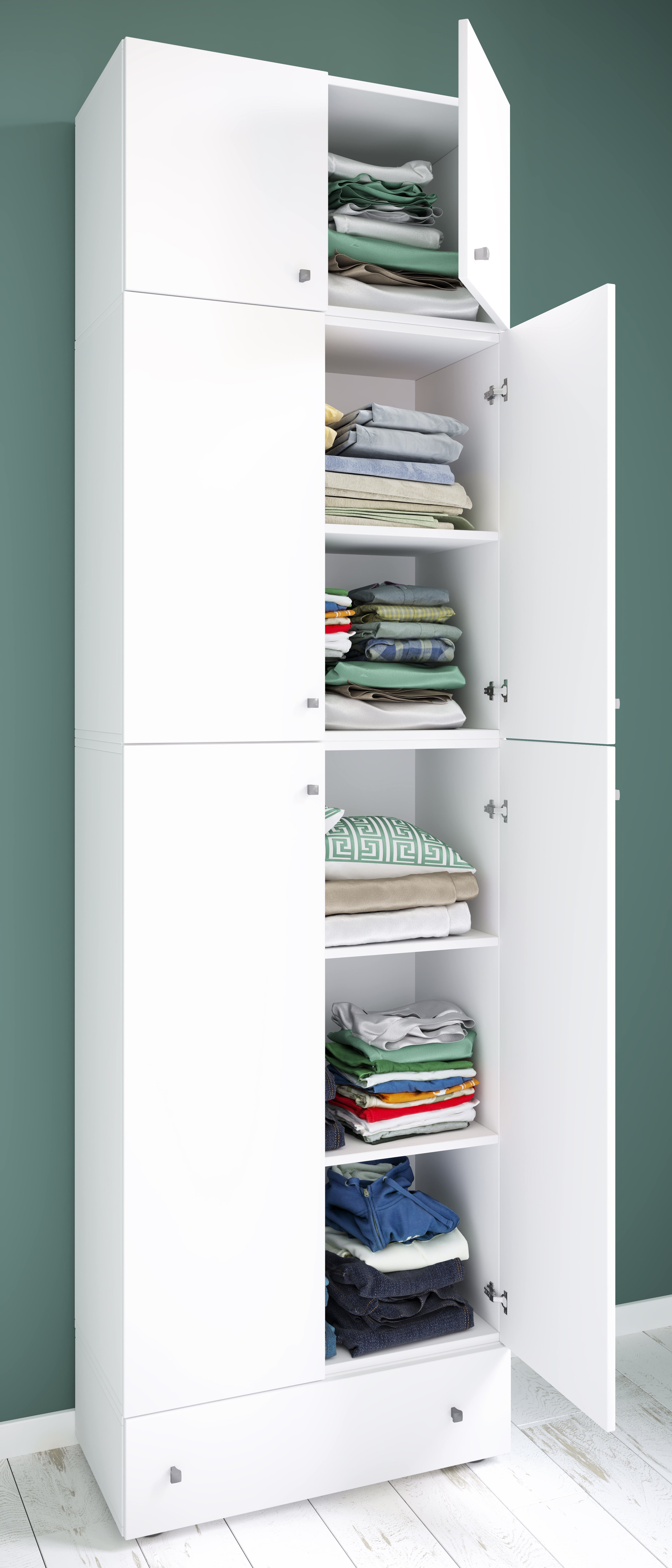 Vaatekaappi Lona XXL Saranaovilla, valkoinen