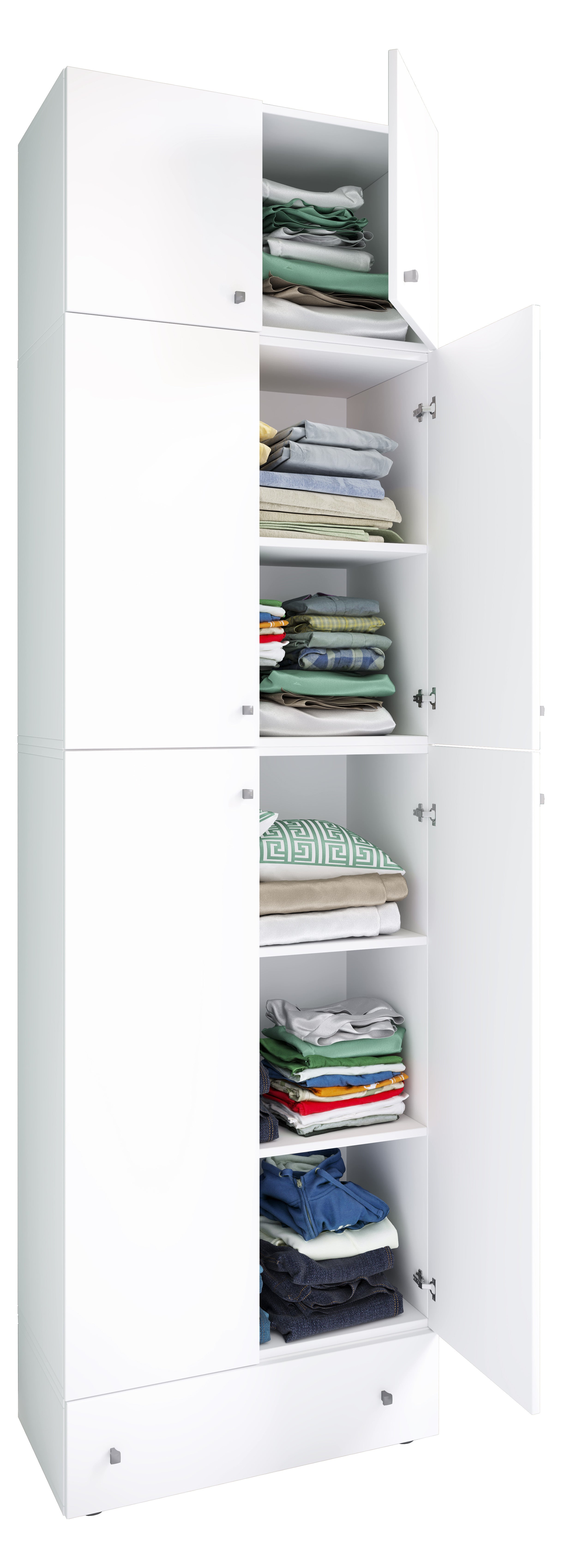 Vaatekaappi Lona XXL Saranaovilla, valkoinen