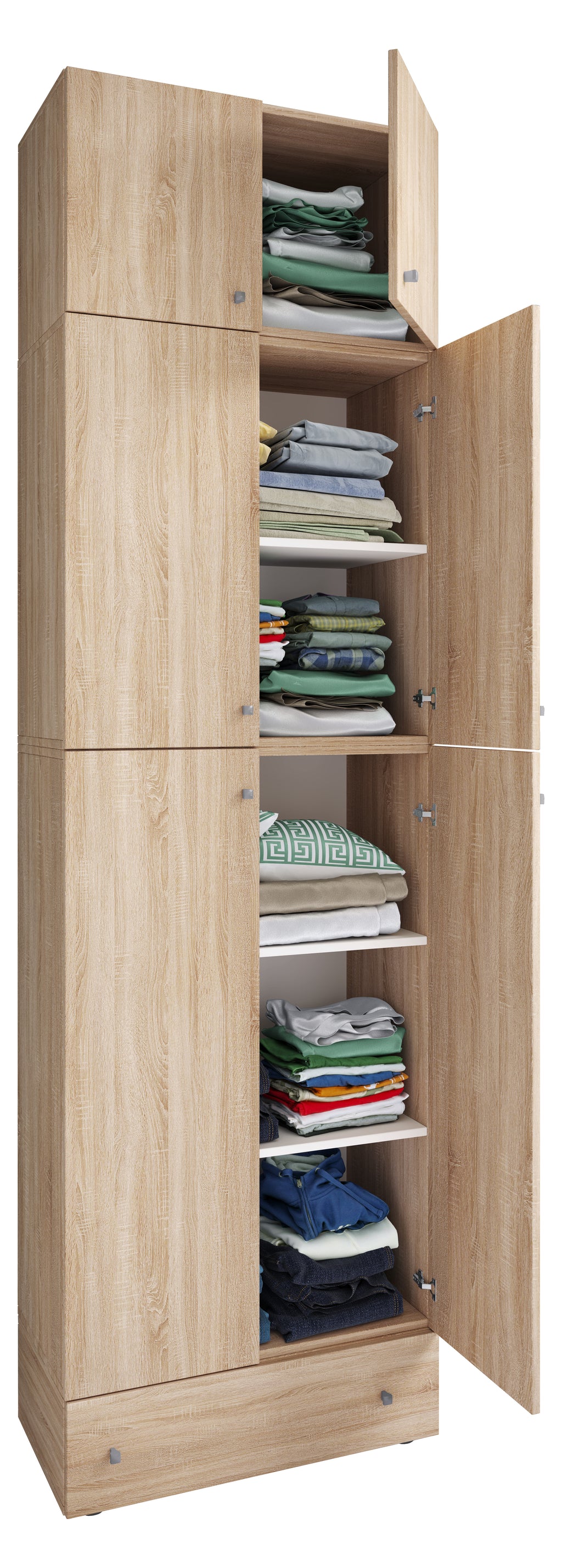 Vaatekaappi Lona XXL Saranaovilla, vaalea puu