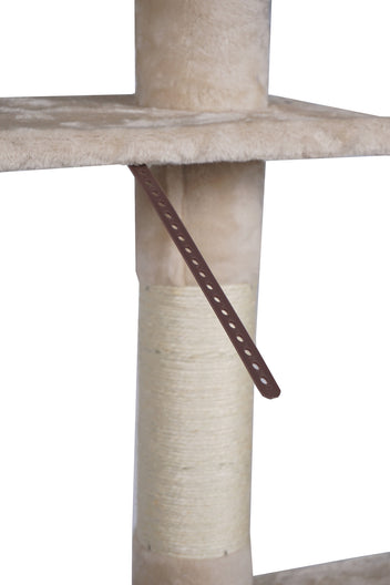 Kissan raapimispuu 229–275 cm – kattotuki, 4 tasoa, sisalpinnat, beige