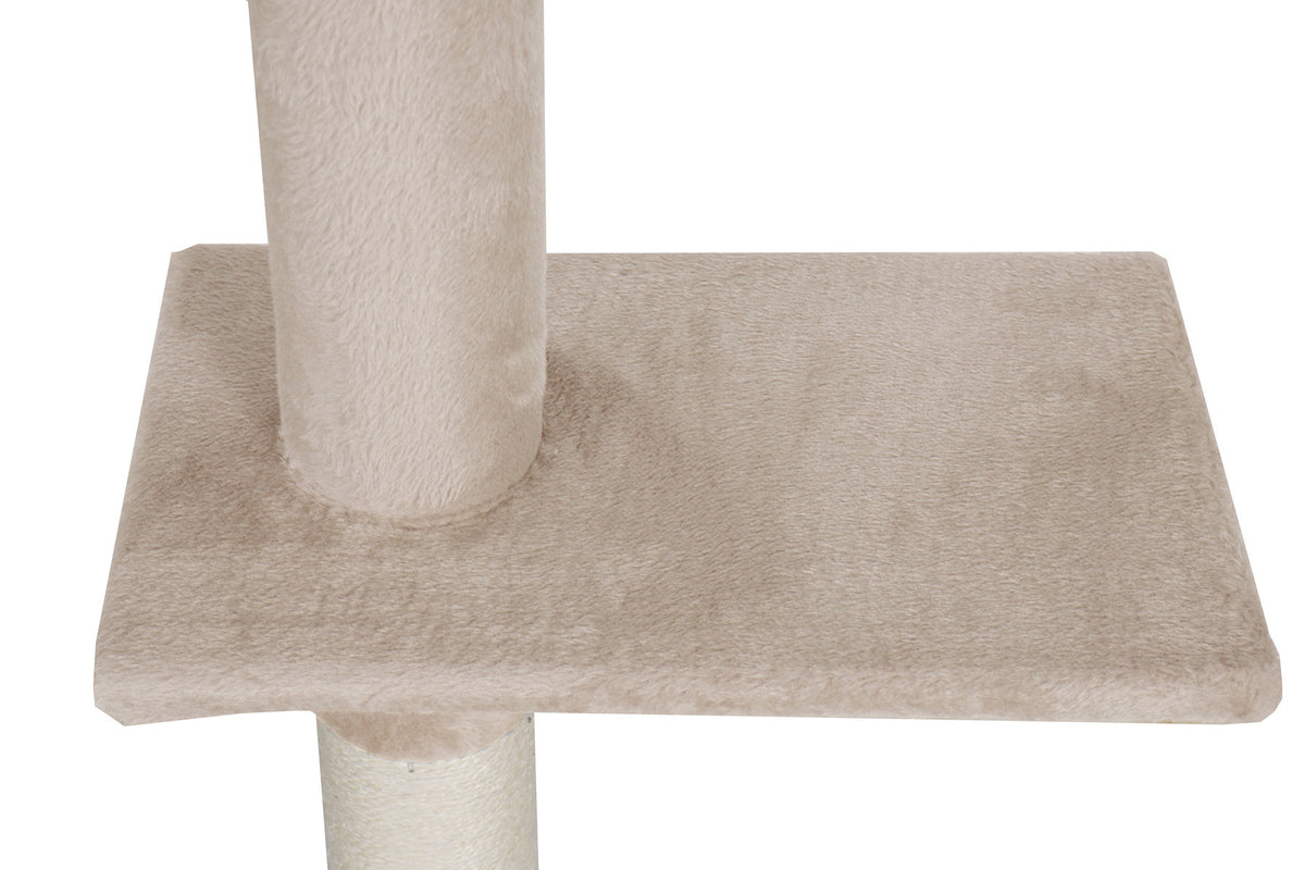 Kissan raapimispuu 229–275 cm – kattotuki, 4 tasoa, sisalpinnat, beige