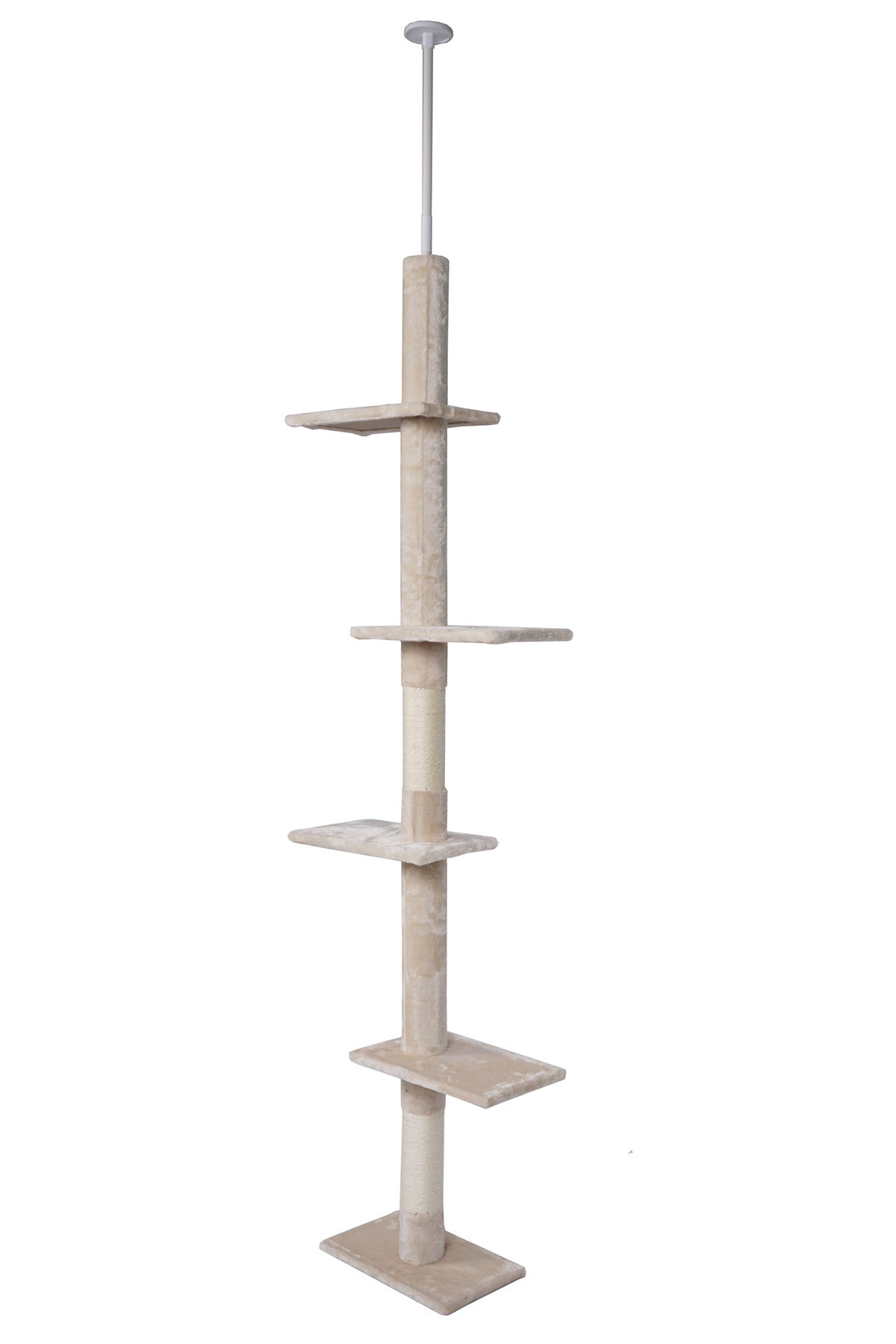 Kissan raapimispuu 229–275 cm – kattotuki, 4 tasoa, sisalpinnat, beige