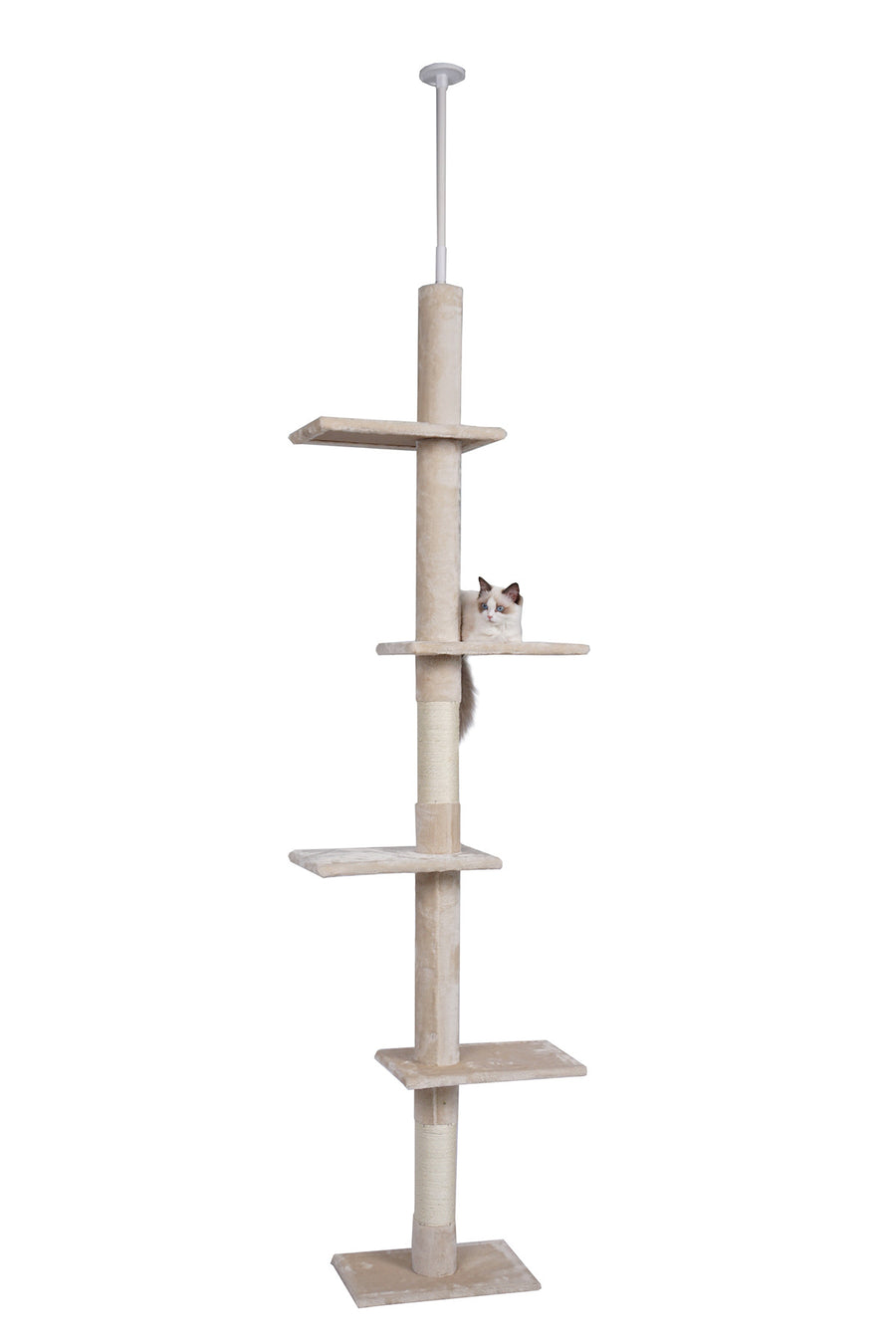 Kattklösträd 229–275 cm – takstöd, 4 nivåer, sisalbeläggning, beige