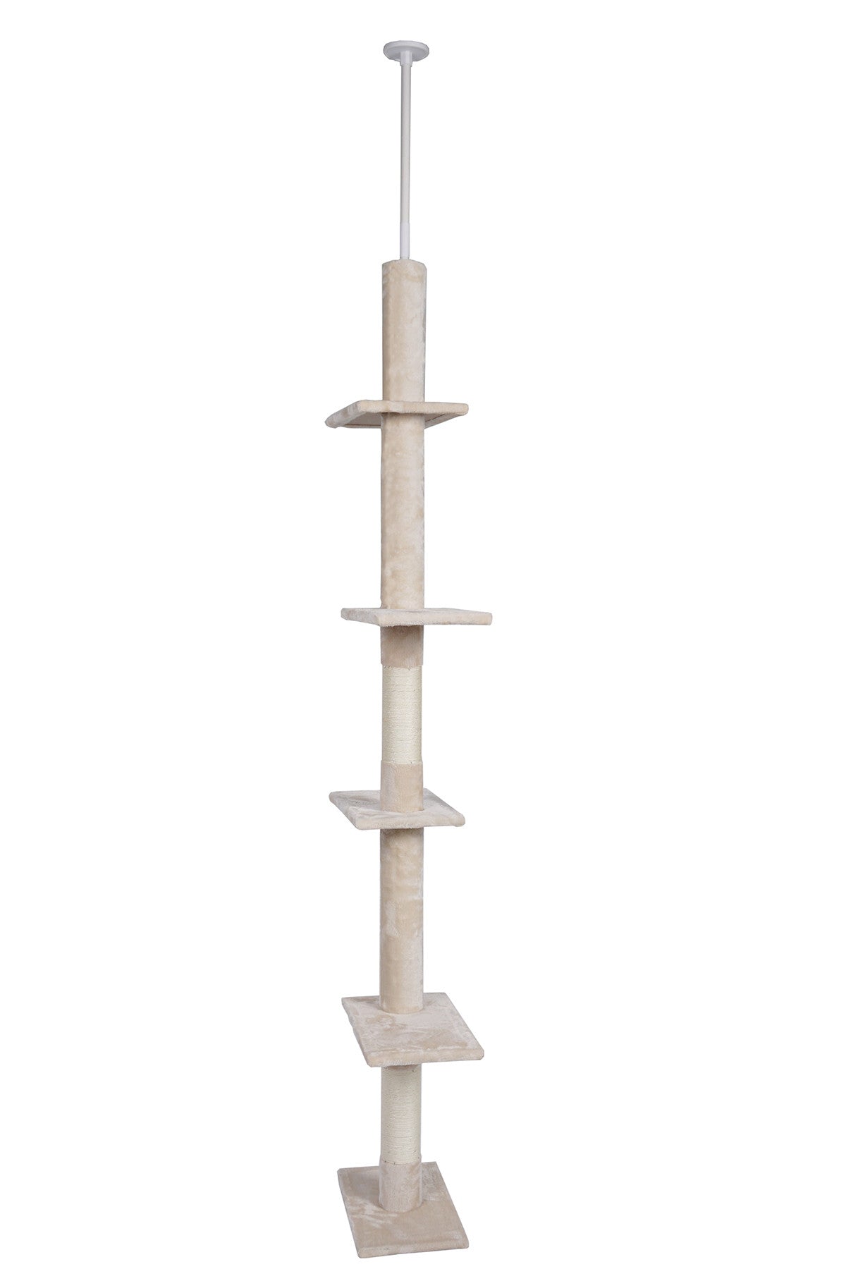 Kissan raapimispuu 229–275 cm – kattotuki, 4 tasoa, sisalpinnat, beige