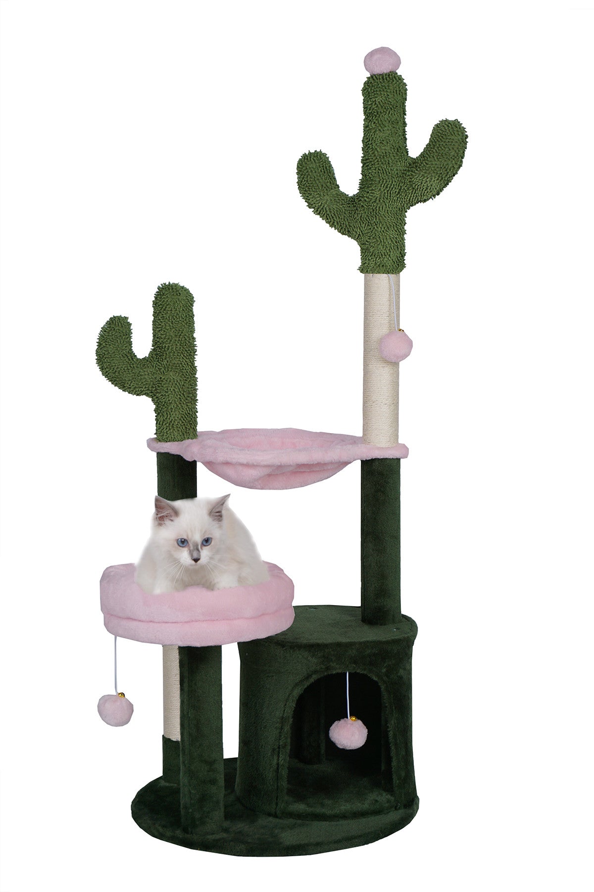 POHJOLAN LEMMIKKITARVIKE Kissan kiipeily-/raapimispuu 125 cm, Vihreä/Pinkki