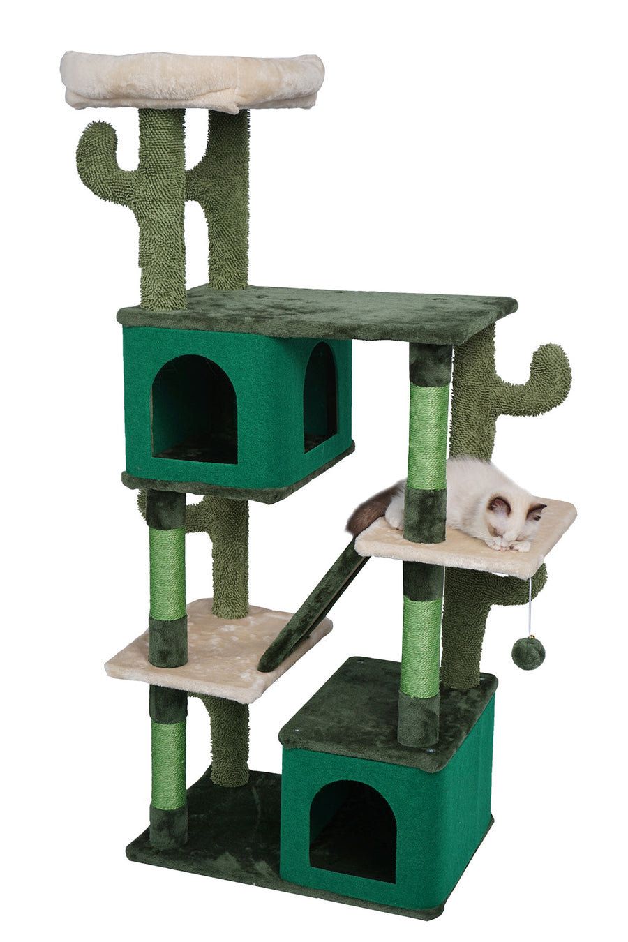 Kattklösbräda 146 cm – 2 grottor, sisalytor, grön