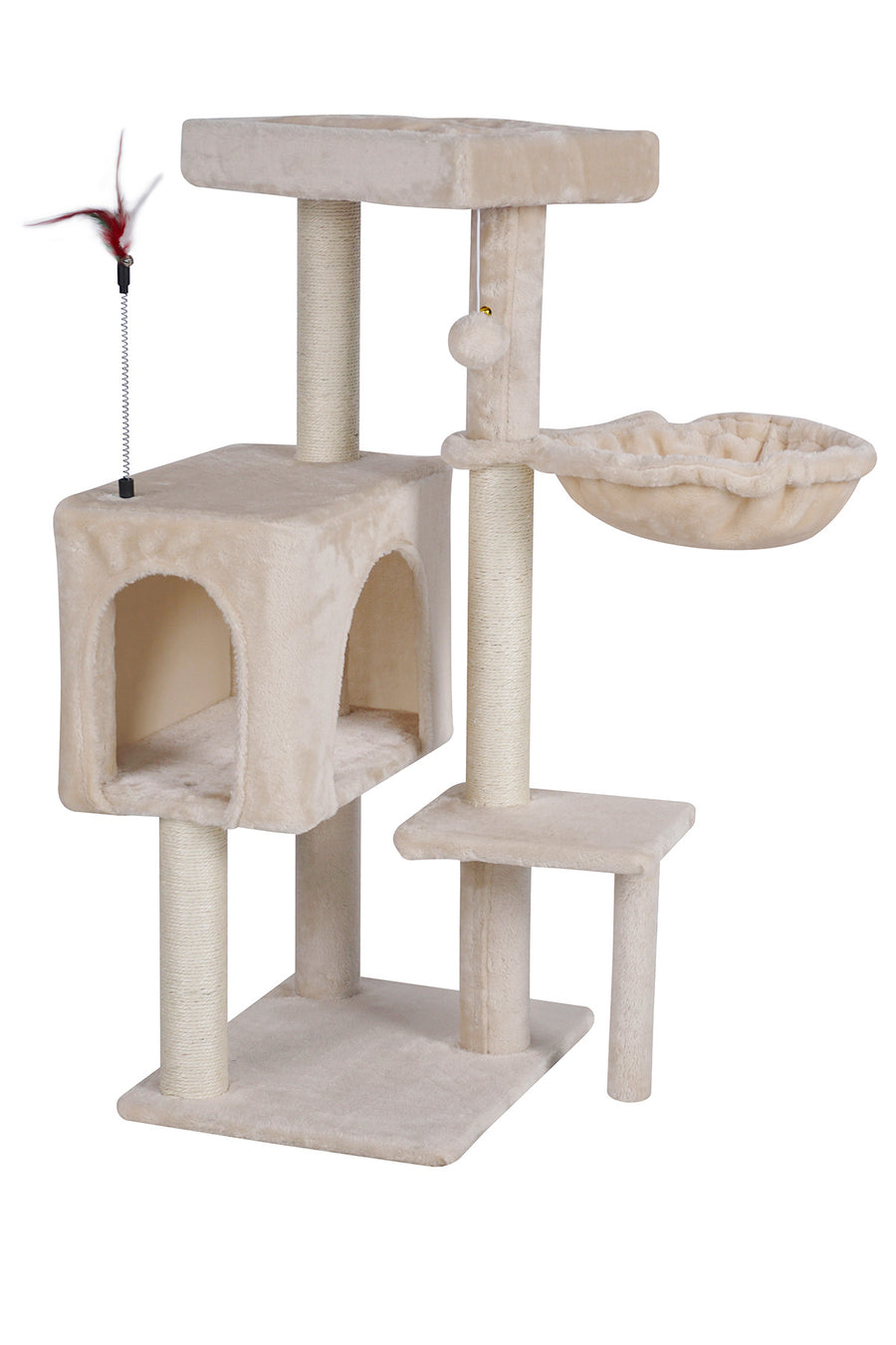 Kissan raapimispuu 90 cm – riippumatto, piiloluola, beige