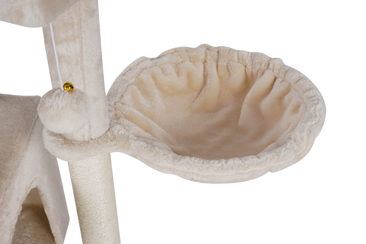 Kissan raapimispuu 90 cm – riippumatto, piiloluola, beige