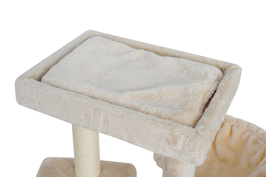 Kissan raapimispuu 90 cm – riippumatto, piiloluola, beige