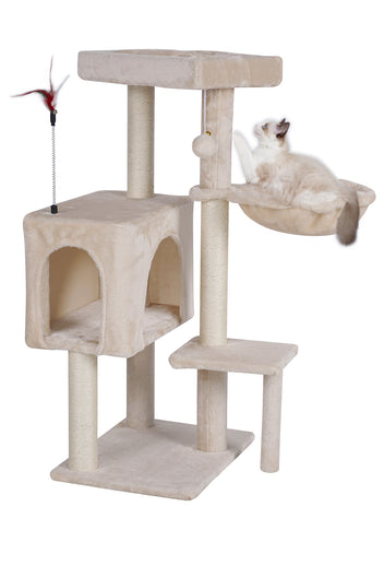 Kissan raapimispuu 90 cm – riippumatto, piiloluola, beige