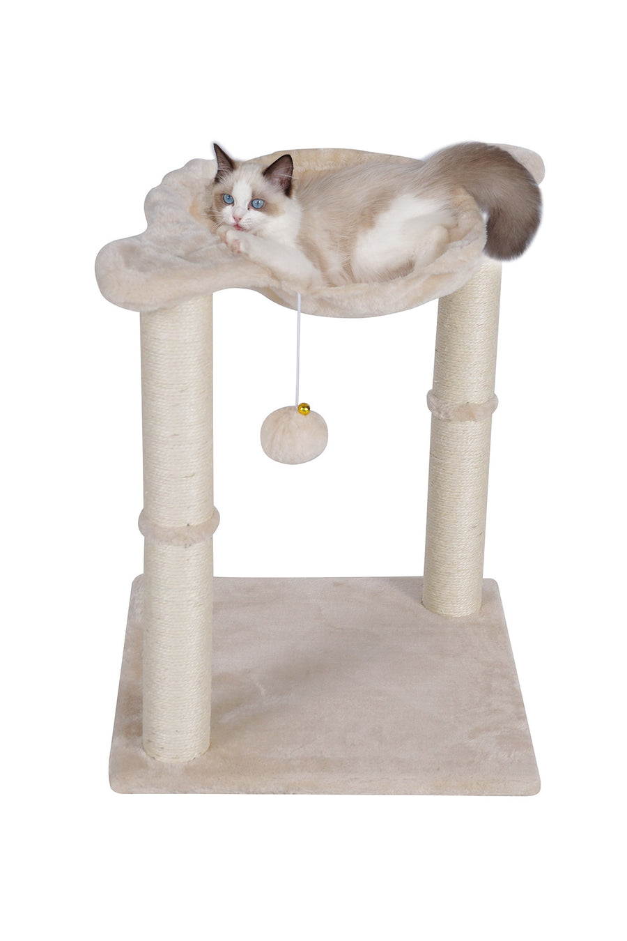 Kissan raapimispuu 50 cm – riippumatto, 2 sisalpylvästä, leikkipallo, beige