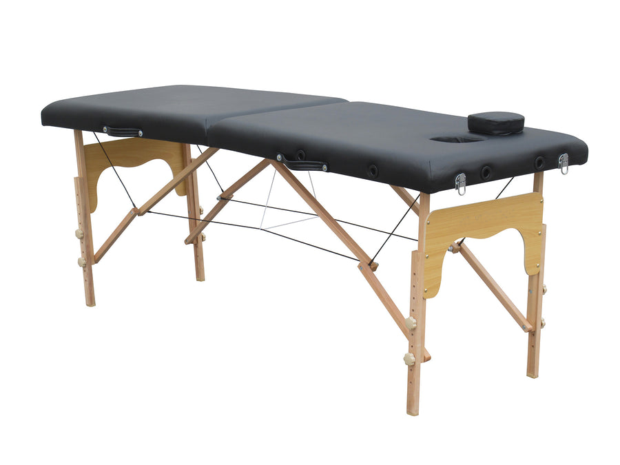 Massagebänk 186 x 60 cm, svart – hopfällbar, träram, 250 kg
