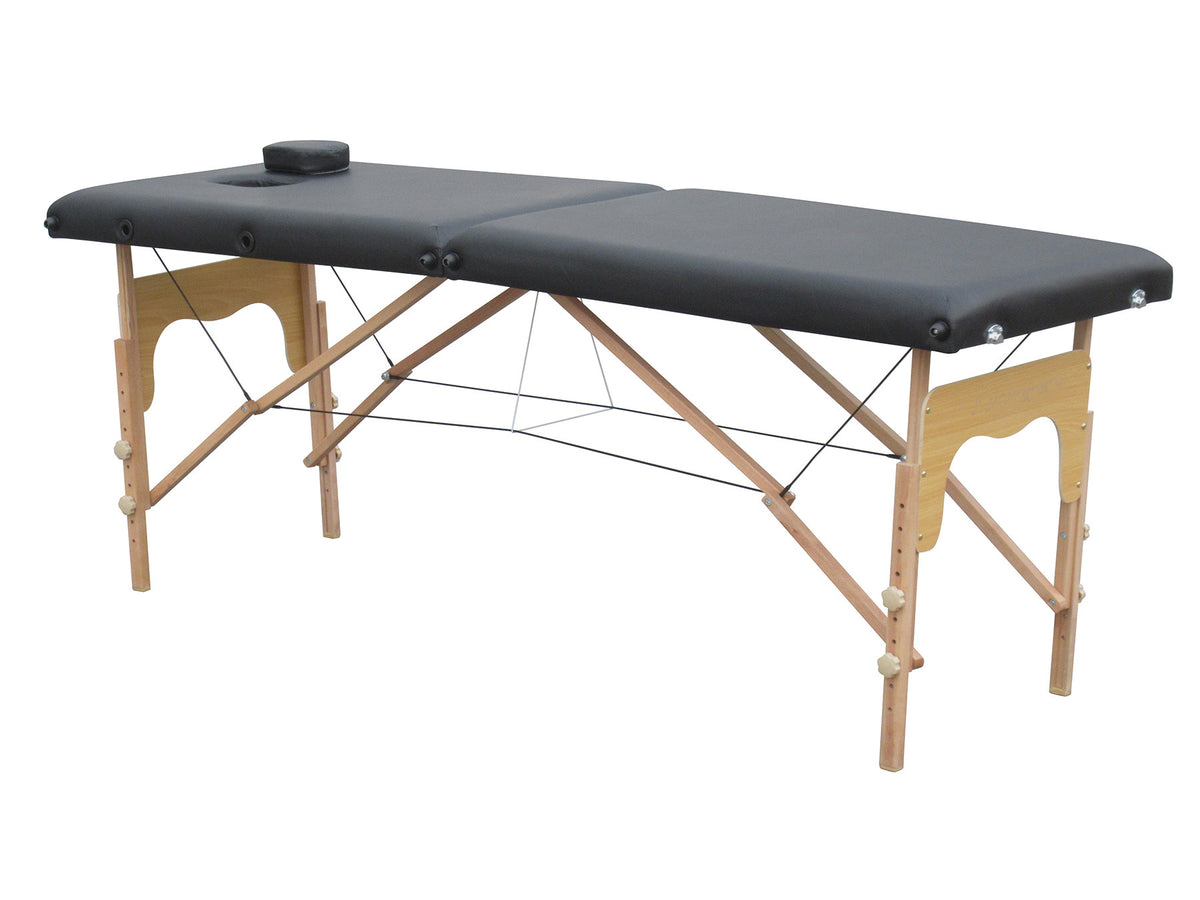 Hierontapöytä 186 x 60 cm, musta – taitettava, puurunko, 250 kg