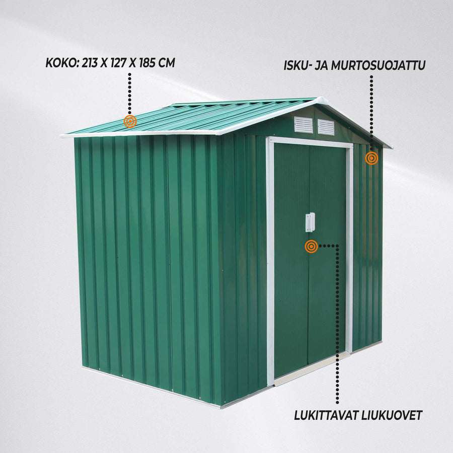 Trädgårdsskjul 213 x 127 cm, 2,71 m2, grönt