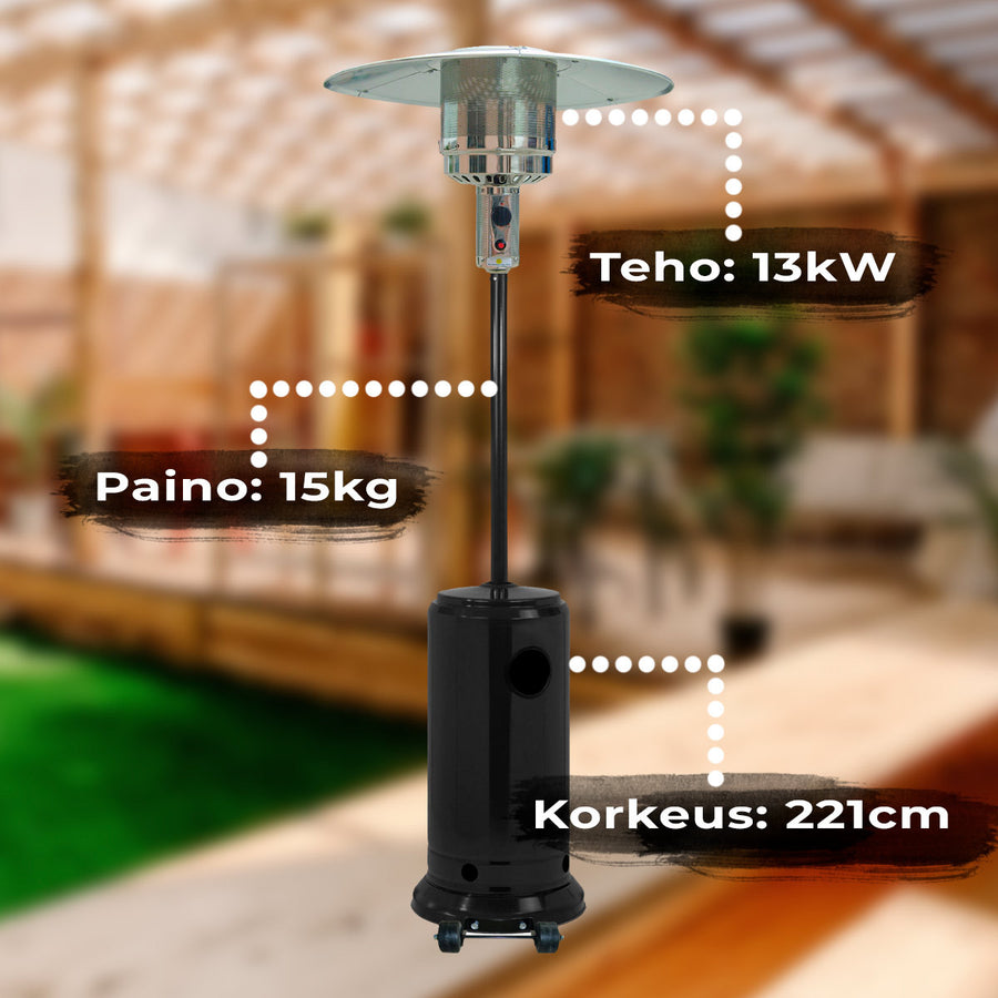 Terassilämmitin Stand Patio 13Kw Kaasukäyttöinen, Musta