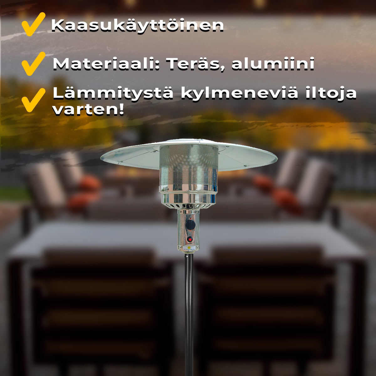 FORNORTH TERASSILÄMMITIN STAND PATIO 13KW KAASUKÄYTTÖINEN, MUSTA