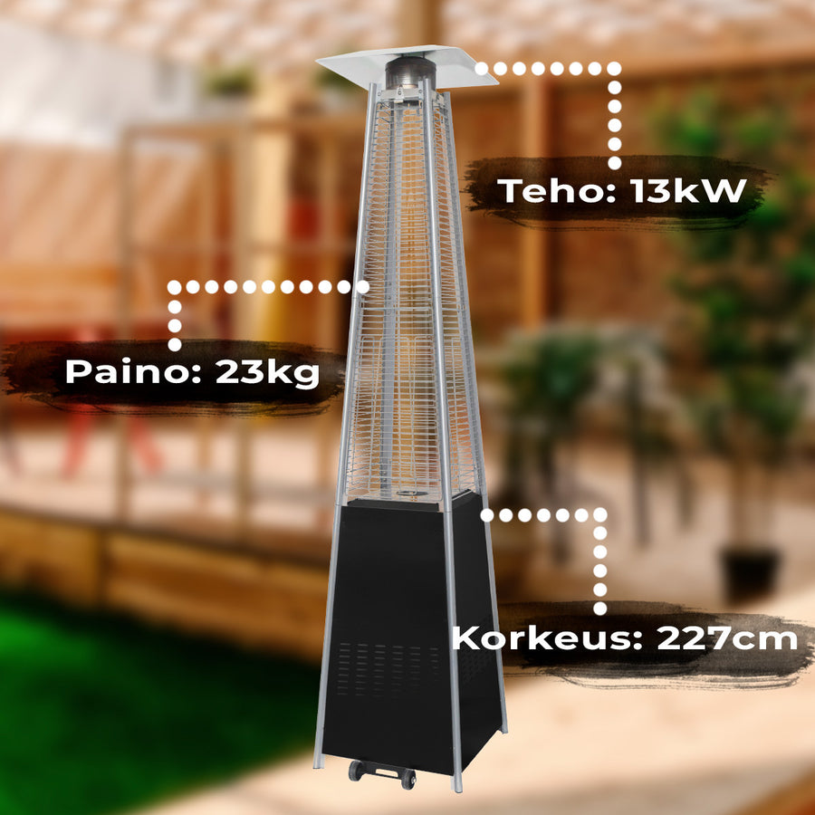Terassilämmitin Pyramid, 13Kw Kaasukäyttöinen, Musta