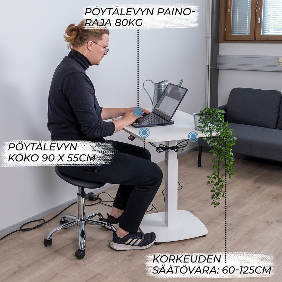 Sähköpöytä L200, Valkoinen, 90 X 55Cm