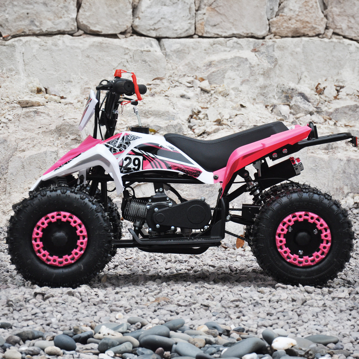 Barnmönster 49cc – justerbar hastighet, automatväxel, skivbromsar, rosa